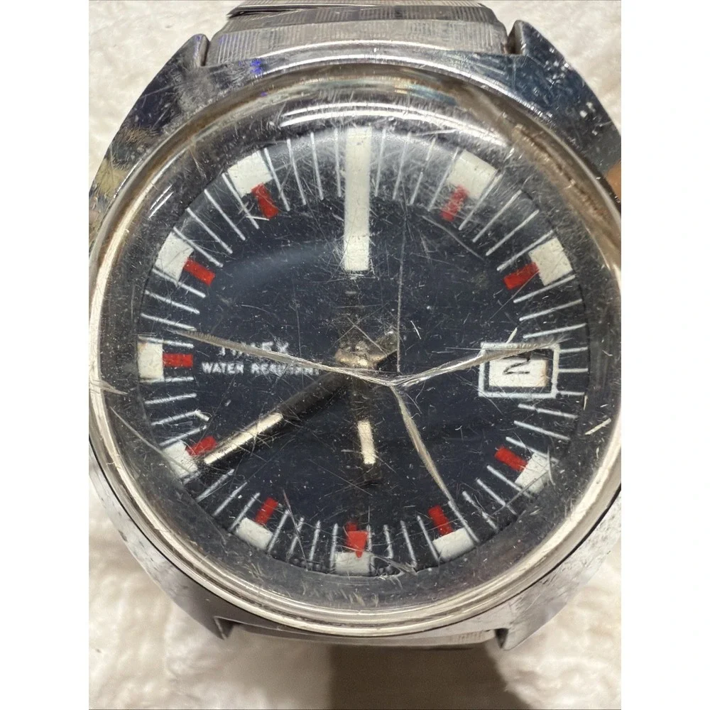 Vintage 1971 TIMEX MARLIN Blue Navy 26751 2571 Mechanical Wind 34mm PARTS ONLY